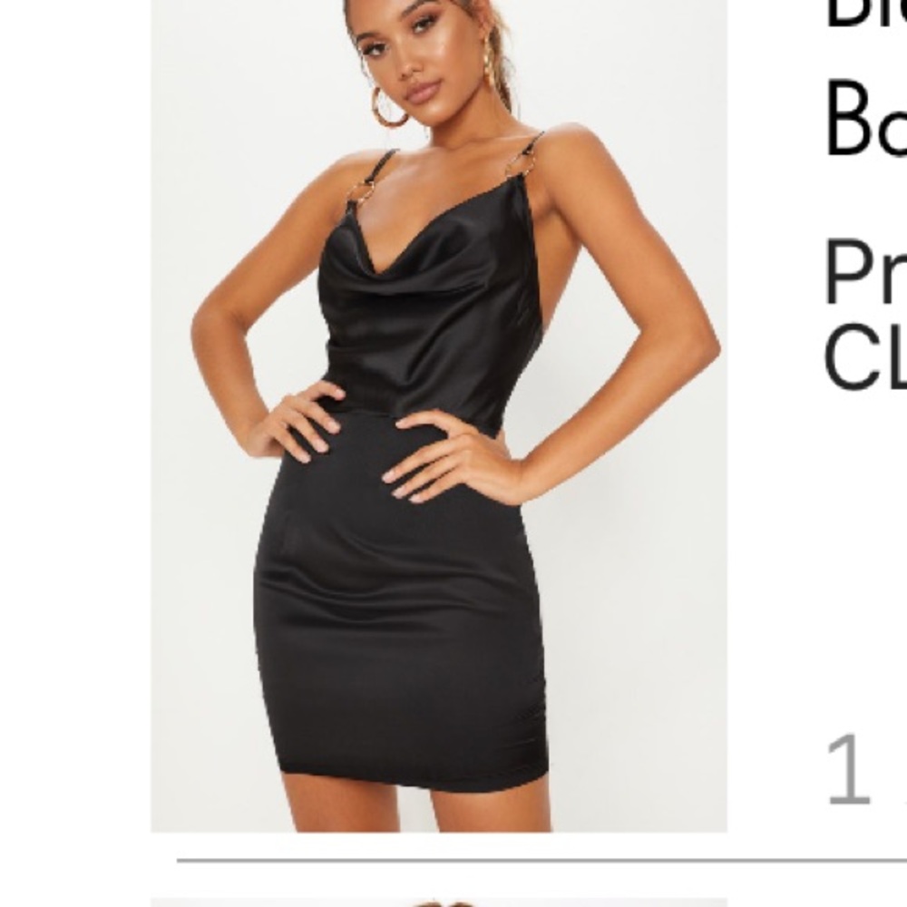 Black satin cowl neck ring Bodycon dress